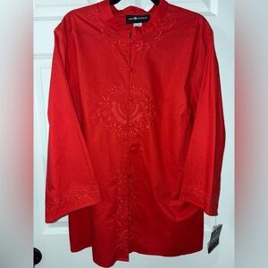 New with Tags Sag Harbor Red Embroidered Blouse XL